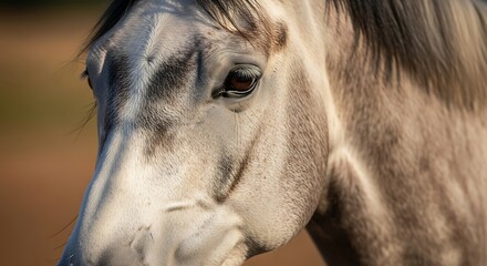 Close-up portrait of a grey horse.