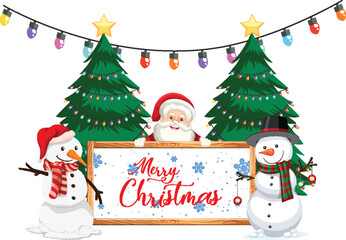 Merry Christmas greeting card with Santa Claus and gifts