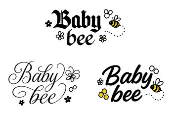 Naklejka premium Playful Bee Calligraphy. Baby bee. Create a calligraphy lettering illustration of the phrase: Baby bee. Render