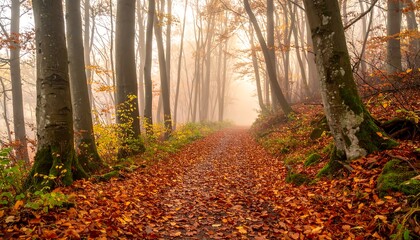 Obraz premium Misty autumn forest trail