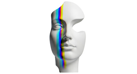Isolated bust statue with glitch art, conceptual art, visual art, creativity, emotion art