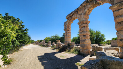 In Nigde Turkey, the aqueducts that once carried water to the ancient city of Tyana in todays...