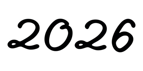 Hand drawn happy New Year doodle 2026 numbers Single element for calendar, card, banner, flyer, web, poster, design, decor