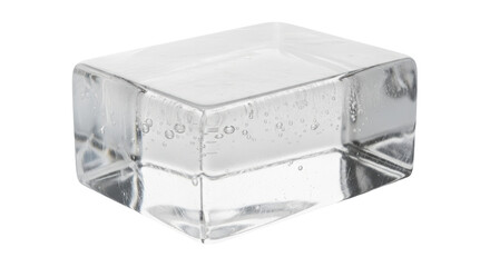 Isolated crystal block of ice for beverages or spa treatments, solid, translucent cube