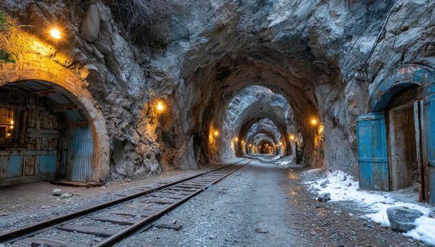 Rocky mountain tunnel system with tracks