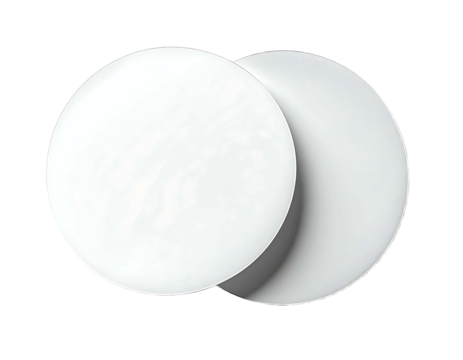 Two overlapping matte-white circular discs, slightly offset, exhibiting a subtle, cloudy texture