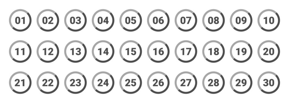シンプルな丸数字のアイコンセット、1-30