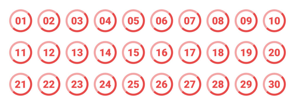 シンプルな丸数字のアイコンセット、1-30