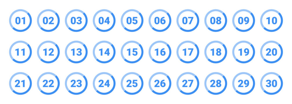 シンプルな丸数字のアイコンセット、1-30