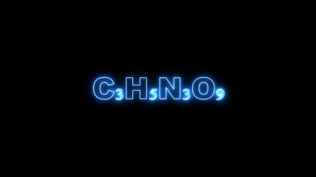 Blue Neon Chemical Formula C3 H5 N3 O9 Nitroglycerin on Black Background C3H5N3O9 chemistry