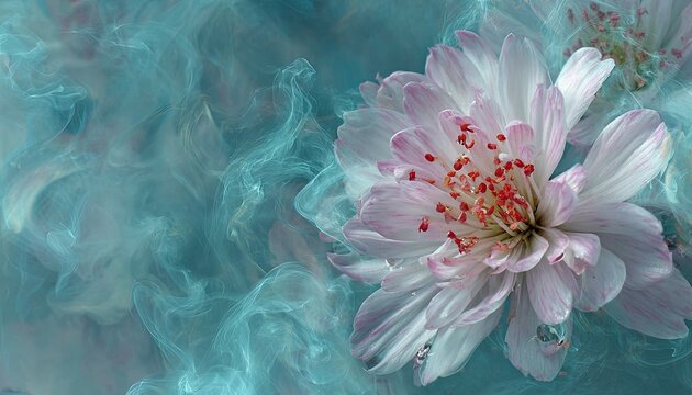 Delicate white flower in teal smoke