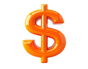 A vibrant, glossy orange dollar sign, three-dimensional and bold, set against a black background.  Its reflective surface suggests a polished, plastic or enamel texture
