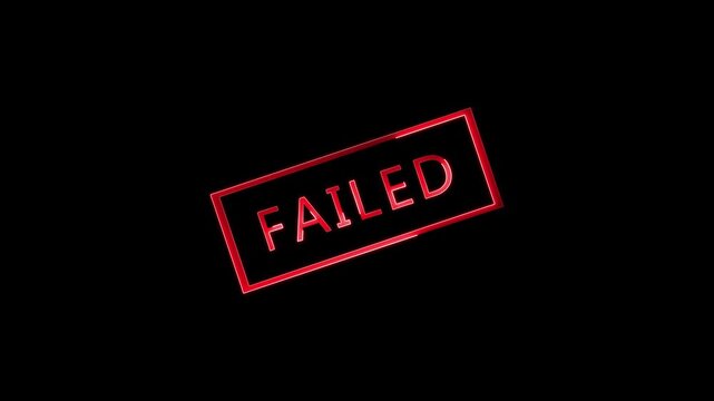 Glowing Red Neon Failed Stamp on Black Background Abstract Concept of Disappointment and Setback failure