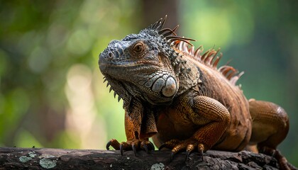 Fototapeta premium Close-up of iguana on a log