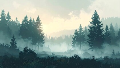 Misty forest ethereal scene