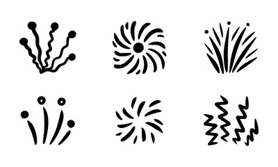 Doodle burst vector set, hand drawn firework sparks, comic explosion elements, decorative sparkle highlights, cartoon star flash icons.