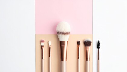 Makeup brushes on pastel background