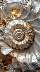 Ornate, golden spiral shell, detailed