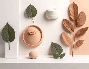 Minimalist still life with leaves and objects