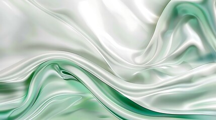 Obraz premium Elegant Flowing Silk Fabric with Soft Green and White Tones, Perfect for Background or Textile Design Projects