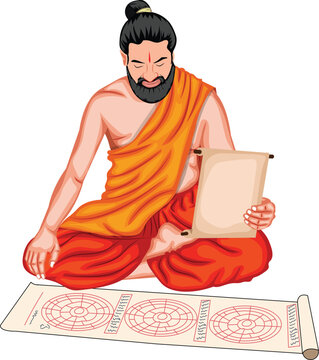 Indian Pandit is Reading a Horoscope Vector Illustration 