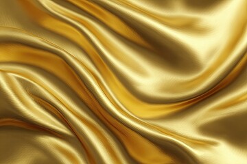Fototapeta premium Golden silk fabric drapes in flowing waves (1)