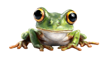 A doodle frog with two large, expressive eyes and a happy, sitting pose, isolated on a Transparent Background