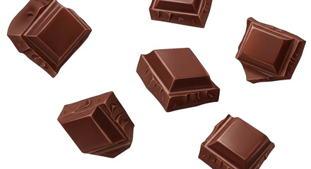 Dark Chocolate Pieces Floating on Black chocolate bar isolated on a transparent background