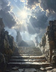 Ancient stone steps ascend to a bright sky (1)