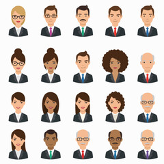 Fototapeta premium Diverse Set of Business People Avatars in Suits with Various Hairstyles and Skin Tones.