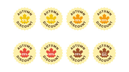 Autumn Maple Leaves Discount Sticker Pack - Editable Vector : Suitable for Use in Apps, Digital Content, and Printed Materials Related to Seasonal, Label and Stickers, Marketing and Advertising Themes