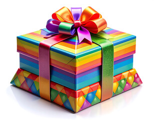 Obraz premium Colorful Gift Box with Rainbow Stripes and Bow