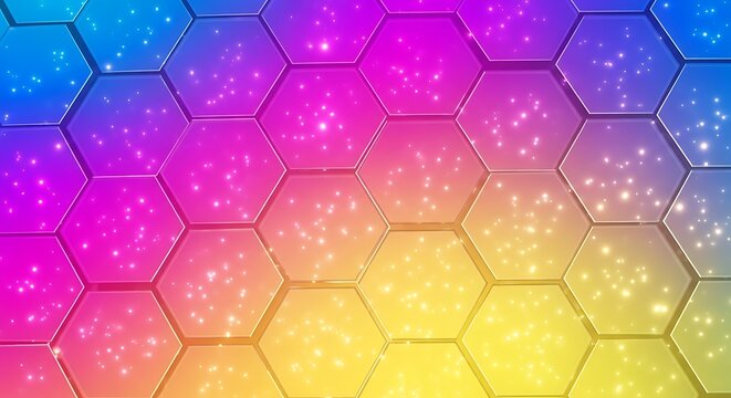 Colorful abstract background with a glowing hexagonal honeycomb pattern. - Powered by Adobe