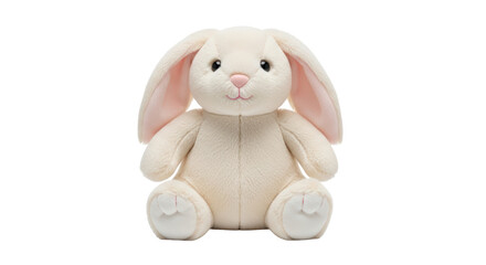 Isolated plush bunny toy sitting, adorable children's stuffed animal with long floppy ears