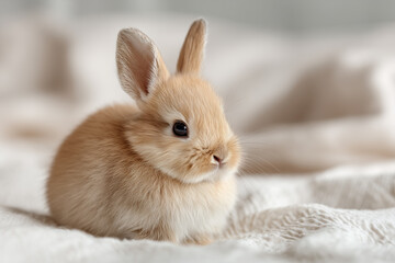 Adorable baby bunny with soft fur in natural setting
