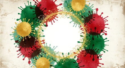 Colorful Coronavirus Particles Forming a Circular Frame on a Textured Background.