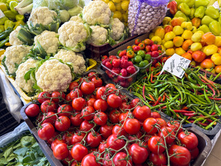 fresh vegetables on market stall in the autumn