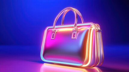 A glowing LED handbag with neon accents, futuristic luxury aesthetic