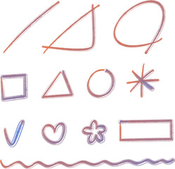 Hand Drawn Marking Doodles Set – Checkmarks, Stars, Hearts, Shapes Clipart PNG