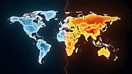 World Map Divided: Cold and Warm Regions