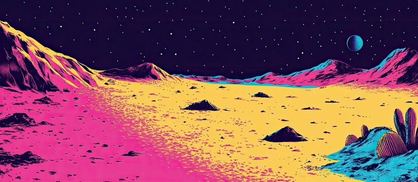 Neon Dreamscape: Alien Desert Under a Vivid Night Sky