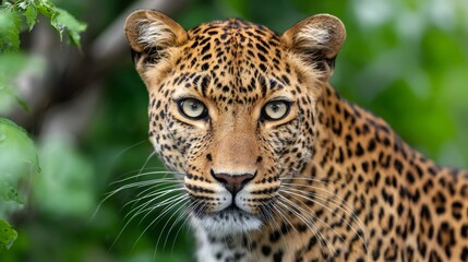 Fototapeta premium Leopard looking directly at camera in nature