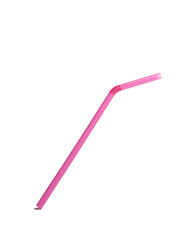 A single, bent, light-pink plastic drinking straw isolated on a black background.  It's slightly translucent and shows a subtle texture