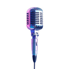 Retro microphone, silver and pink hues, metallic finish, classic design, isolated on black background, vibrant lighting, detailed texture