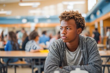 Employee of color sitting alone at desk while coworkers collaborate, racial exclusion at work
