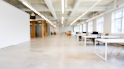 Fototapeta premium Abstract blurred modern office space with clean lines, suggesting a professional workspace. real-estate listings.