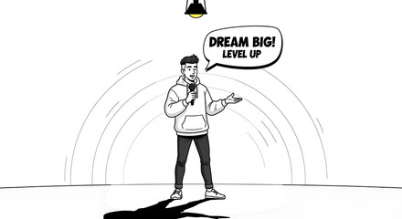 Dream Big, Level Up Motivational Speaker Illustration