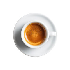 Overhead view of a single espresso in a white cup and saucer