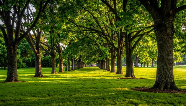 A sunlit tree lined path