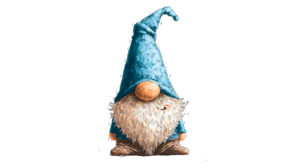 A doodle gnome with a pointy hat and a big, cheerful beard, isolated on a Transparent Background